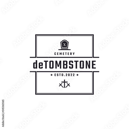 Vintage Retro Badge Emblem Tombstone Tomb Cemetery Logo Design Linear Style