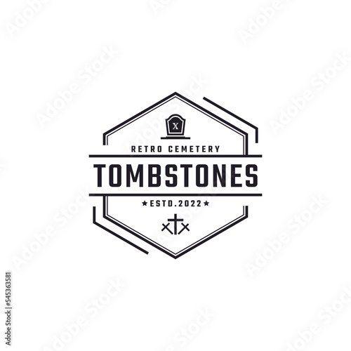 Vintage Retro Badge Emblem Tombstone Tomb Cemetery Logo Design Linear Style