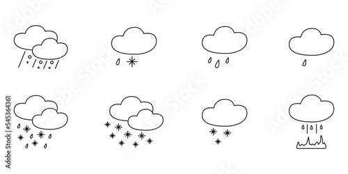 WEATHER - line vector icon set. Pixel perfect. Editable stroke. The set contains icons: Cloud, Winter, Summer, Rain, Snow, Blizzard, Umbrella, Snowflake, Sunrise, Wind.