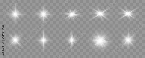 Shine glowing stars. Set of vector lights and sparks isolated on transparent background