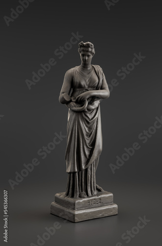 Statue of the Greek goddess of health Hygieia. Brown gypsum sculpture. from side view, 3d Rendering photo