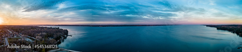 Sunset Panorama Lake simcoe fall winter season  photo