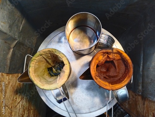 Cups and tea making equipment