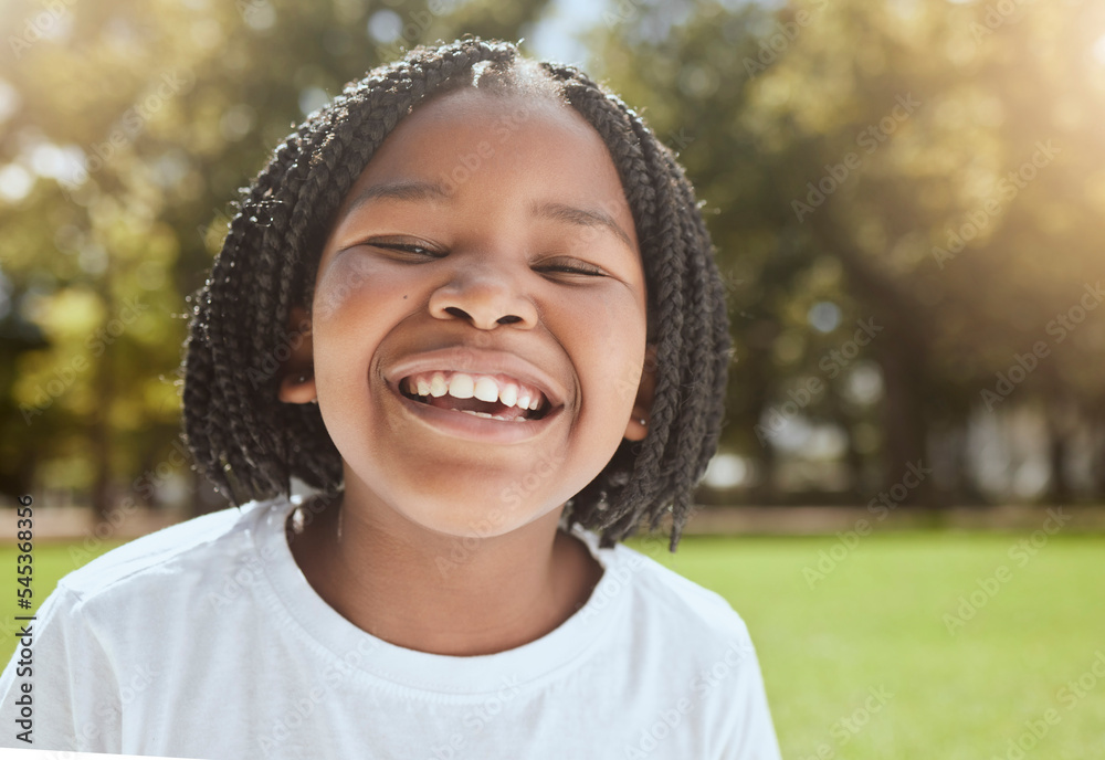 Happy, summer and black kid portrait in park excited for holiday fun in South African sunshine. Wellness, happiness and joy of young child ready for outdoor sun in nature with cheerful smile. Happy, summer and black kid portrait in park excited for holiday fun in South African sunshine. Wellness, happiness and joy of young child ready for outdoor sun in nature with cheerful smile.