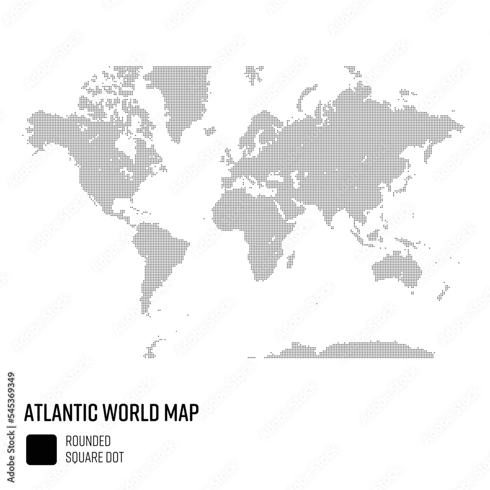 世界地図ドット 太西洋を中心とした世界 地域別にグループ