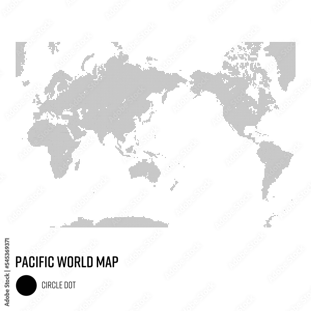 Naklejka premium 世界地図ドット 太平洋を中心とした世界 地域別にグループ