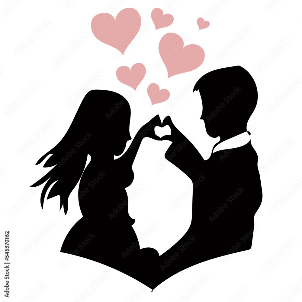 Happy couple, family, boyfriend and girlfriend or husband and wife, in love. Outline illustration. Can be used for invitation layouts, cards, tattoos, backgrounds, photo and social media