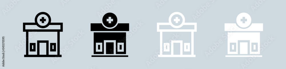 Hospital icon set in black and white. Clinic signs vector illustration.