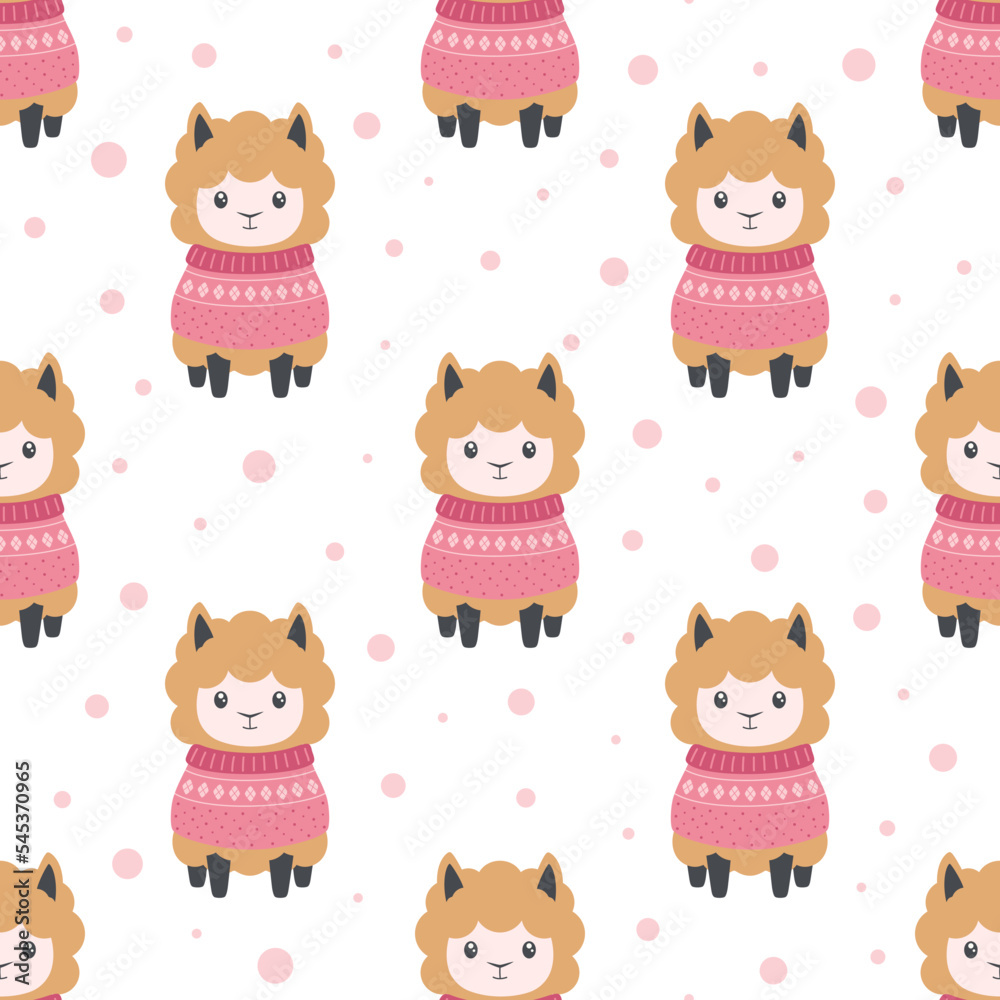 winter seamless pattern with alpaca and snow