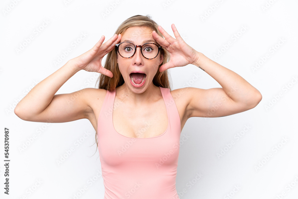 Young caucasian woman isolated on white background with surprise expression Young caucasian woman isolated on white background with surprise expression