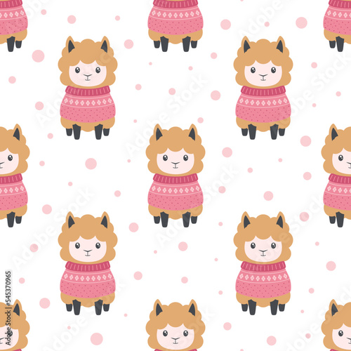 winter seamless pattern with alpaca and snow