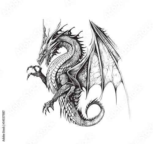 Dragon fairy tale character sketch hand drawn Vector illustration