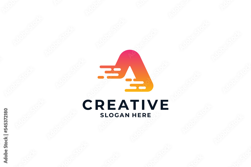 Abstract letter A logo design. Modern symbol for digital technology with molecule and abstract Abstract letter A logo design. Modern symbol for digital technology with molecule and abstract