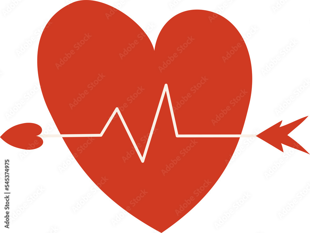 A heart pierced by an arrow, a pulse in the heart A heart pierced by an arrow, a pulse in the heart