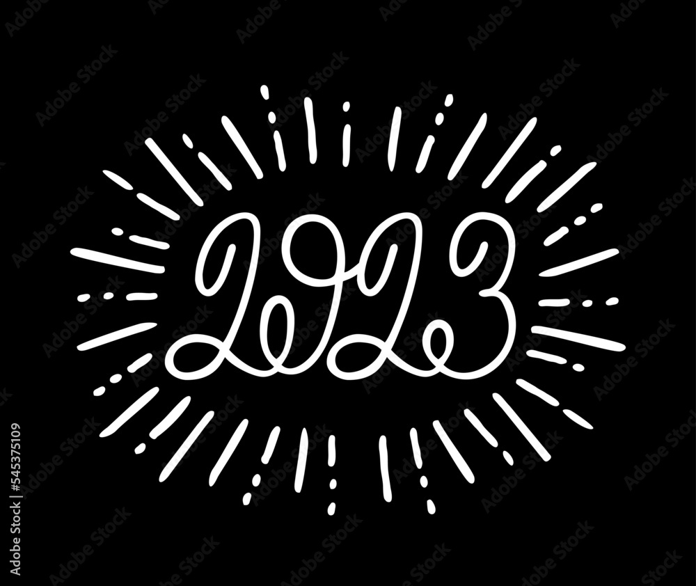 Fototapeta premium 2023. Hand drawn lettering greeting card with calligraphy for 2023. Handwritten. Merry Christmas and Happy New Year lettering