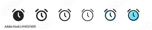 Alarm clocks set icon. Planning, watch, 24, around the clock, hand, schedule, morning, wake up, ring, reminder, event. Time management concept. Vector black line icon on white background