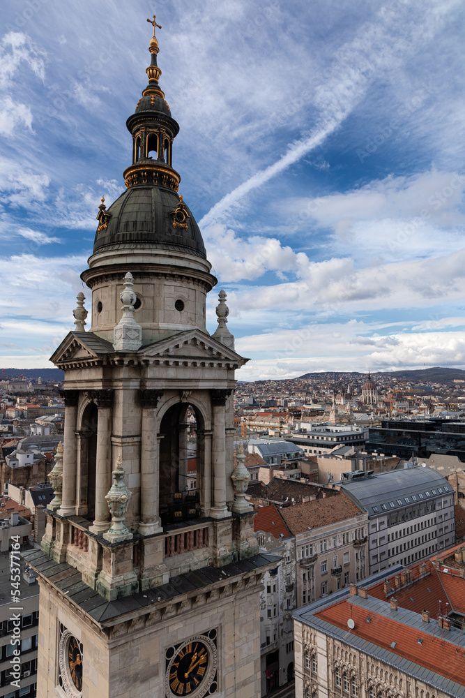 Obraz premium Saint Stephen's Basilica bell tower and Budapest city. Hungary.