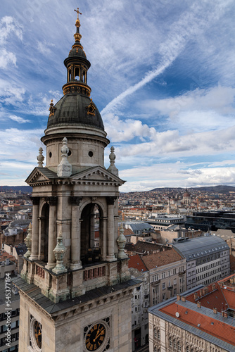 Saint Stephen's Basilica bell tower and Budapest city. Hungary.