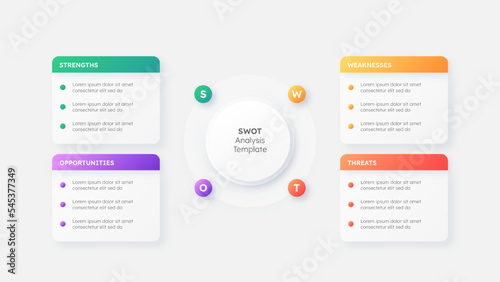 Four 4 Steps Options Circle Business Infographic SWOT Analysis Design Template