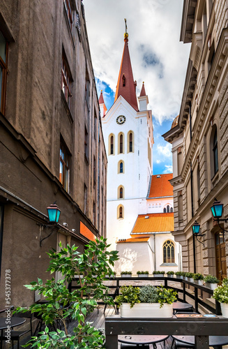 Renovated medieval Lutheran church of Saint John in old town Cesis, Latvia, E...