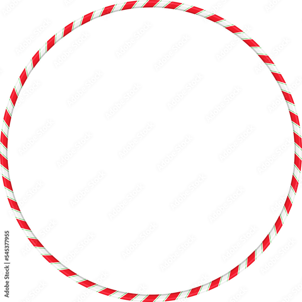 Christmas red, green, white striped candy cane circle frame, round
