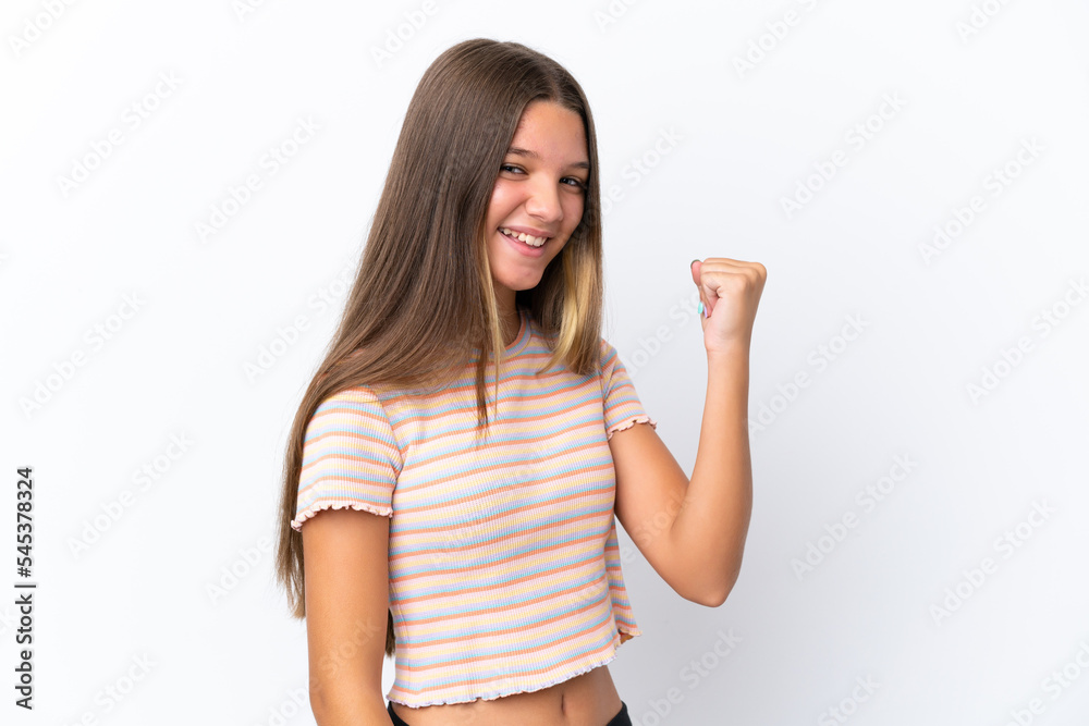 Little caucasian girl isolated on white background celebrating a victory Little caucasian girl isolated on white background celebrating a victory