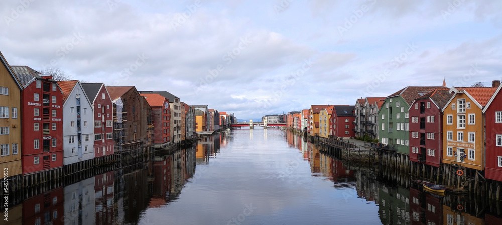 Fototapeta premium Typical colorful wooden buildings, Trondheim, Norway