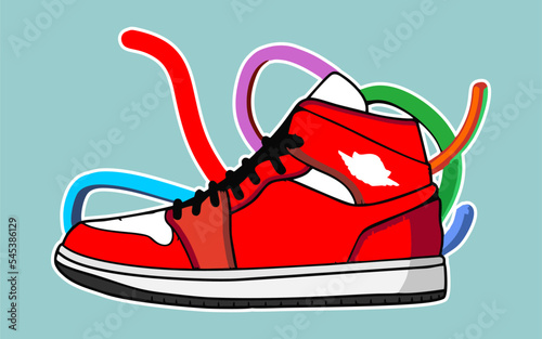 editable shoes illustration in vector style, hand drawn of dripping shoe in vector illustration, Fashion colorful Sneaker