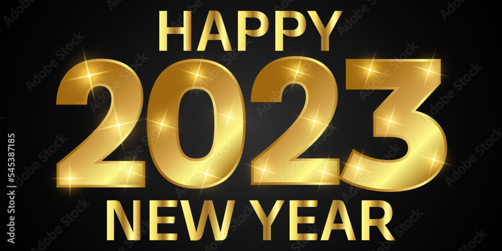 Happy new year 2023 with golden color.