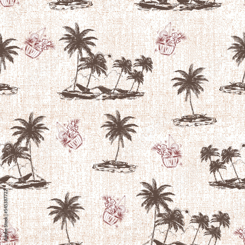 Vintage Summer tropical Hawaii Aloha island , Beach Vibes Seamless pattern Vector Illustration