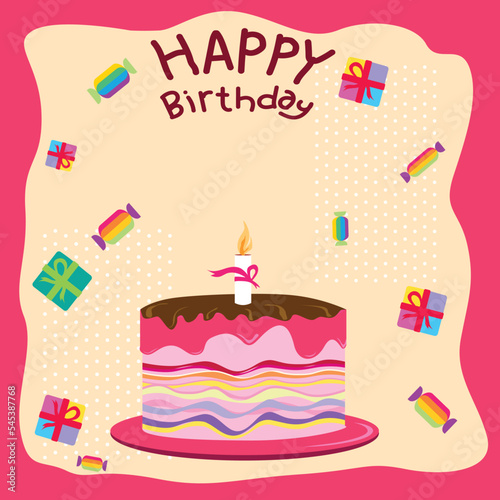 birthday gift card with cake drawing vector illustration 