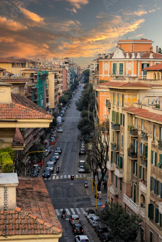 Dusk over the district of Trieste in Rome, Italy