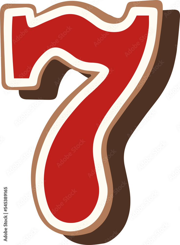 number figure 7 shaped Christmas gingerbread with white and red icing, doodle number figure 7 shaped Christmas gingerbread with white and red icing, doodle