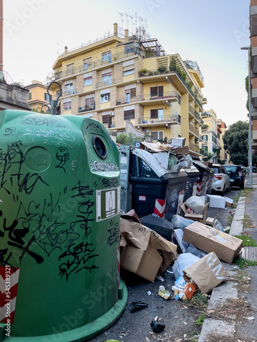 Photography Trash on the street, Rome, Italy