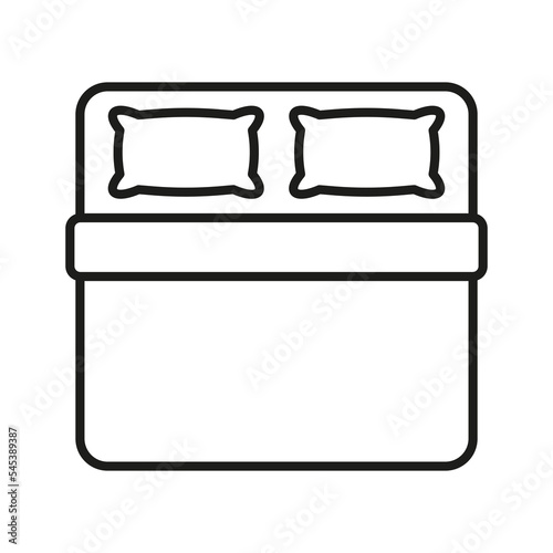 Double Bed with Pillow for Bedroom Line Icon. Double Mattress in Hotel Pictogram. Night Rest Sleep Furniture at Bedchamber Home, Hospital Outline Icon. Editable Stroke. Isolated Vector Illustration