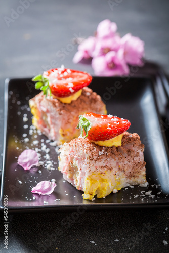 Tasty sweet sushi made of f...