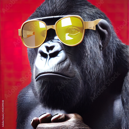 Portrait eines coolen Gorilla mit Sonnenbrille, Illustration photo