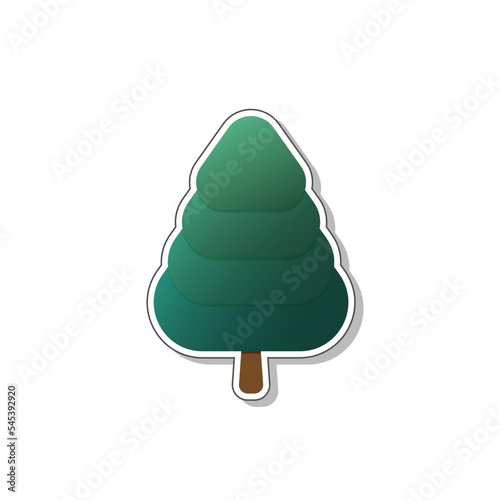 Sticker tree, tree green cartoon sticker, vector illustration.