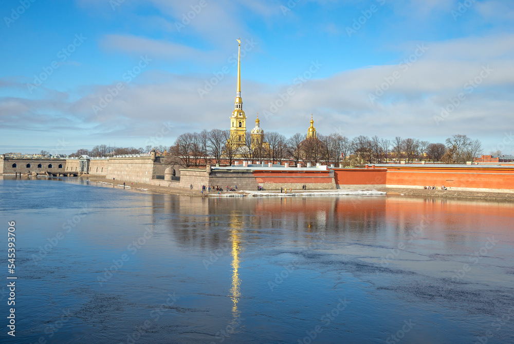 Spring morning at the Peter and Paul Fortress. Saint Petersburg