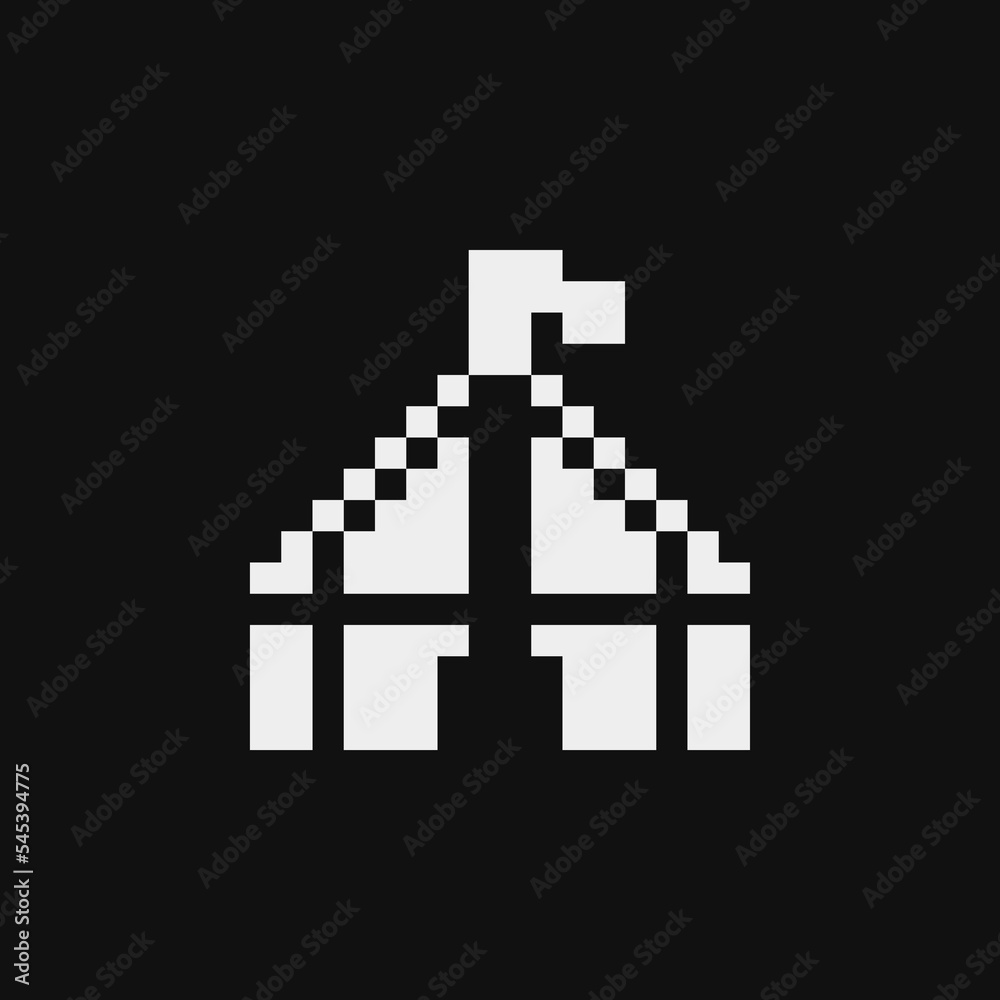 Circus tent emoji, pixel Art Icon. Sticker design. 1bit. Isolated