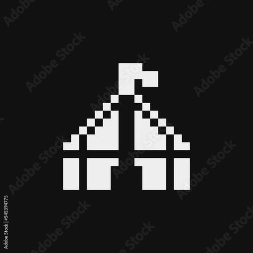 Circus tent emoji, pixel Art Icon. Sticker design. 1-bit. Isolated vector illustration.