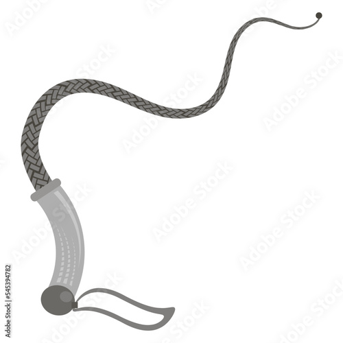 Grey leather whip, fetish stuff for role playing and bdsm on a white background.