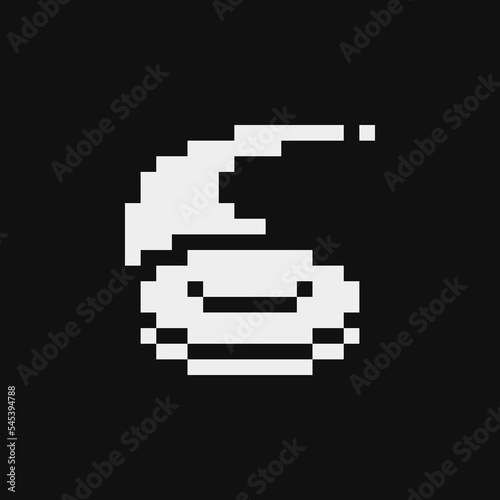 Flying disc emoji, pixel art vector illustration, design for logo, sticker, mobile app. Game assets 1-bit sprite.