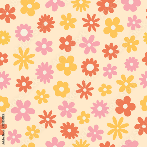 Wallpaper Mural Floral pattern in the style of the 70s with groovy daisy flowers. Retro floral vector design. Style hippie of the 60s, 70s, 80s Torontodigital.ca