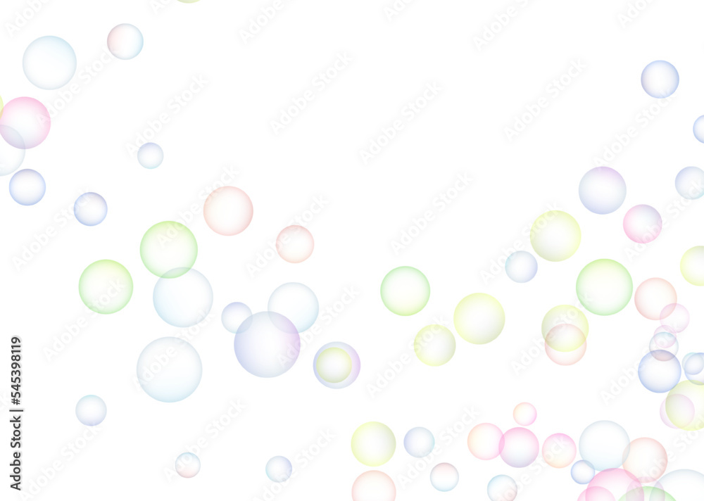 Soap bubbles randomly flew on a white background. Background design. Vector