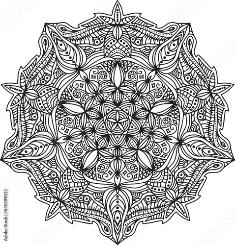 Ornamental round pattern with floral elements for modern coloring book for adult, shirt design or tattoo.