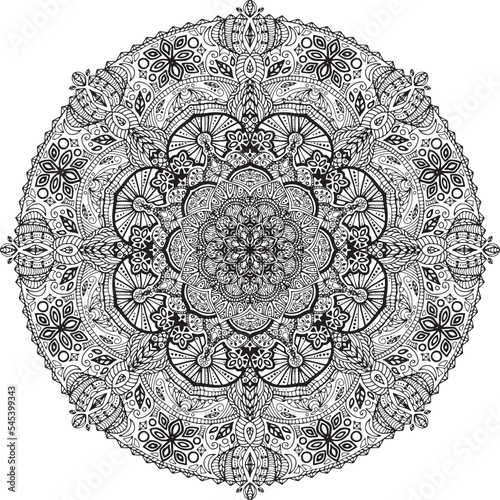 Ornamental round pattern with floral elements for modern coloring book for adult, shirt design or tattoo.