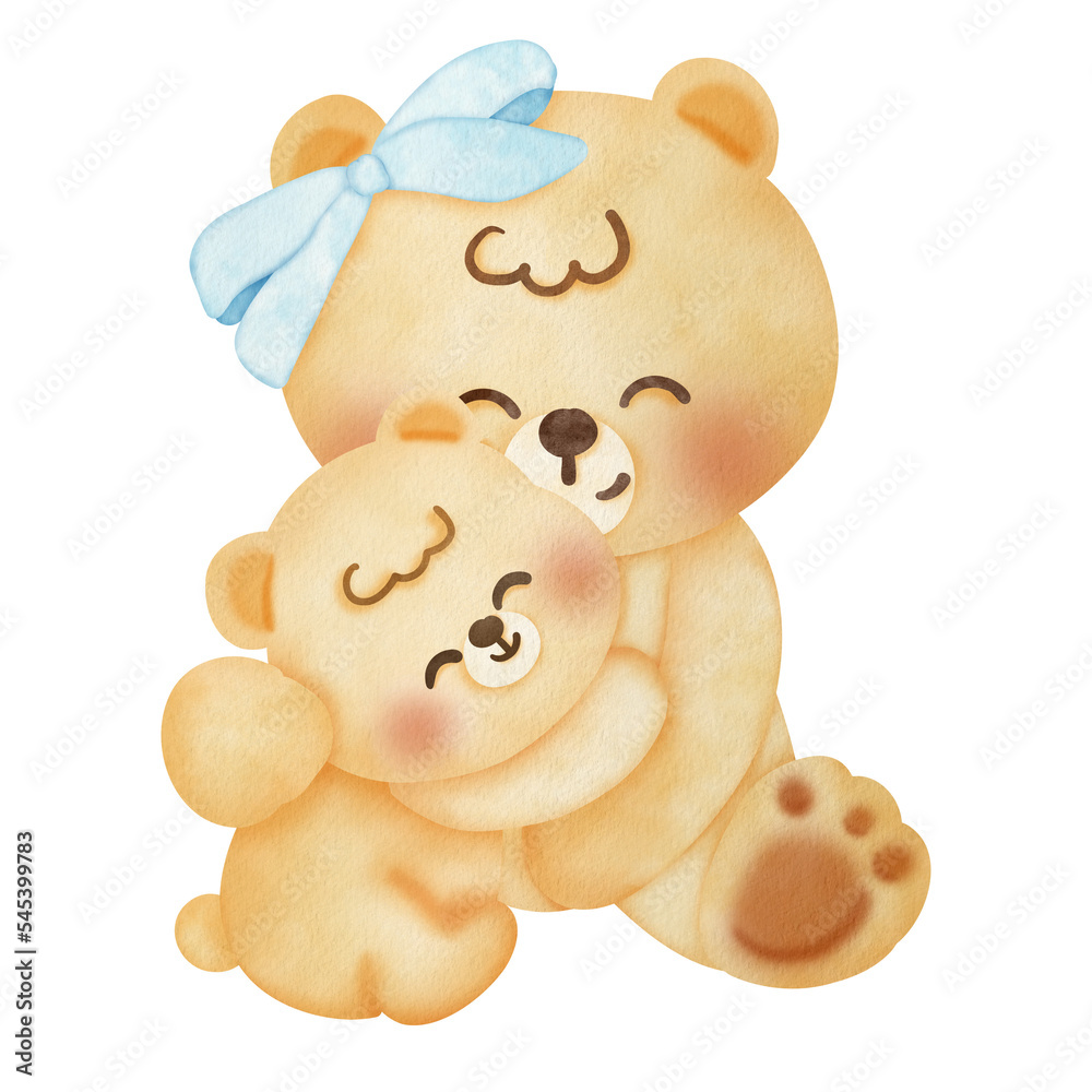 Cartoon Mommy bear hug baby bear love mother day watercolor illustrations isolated Cartoon Mommy bear hug baby bear love mother day watercolor illustrations isolated