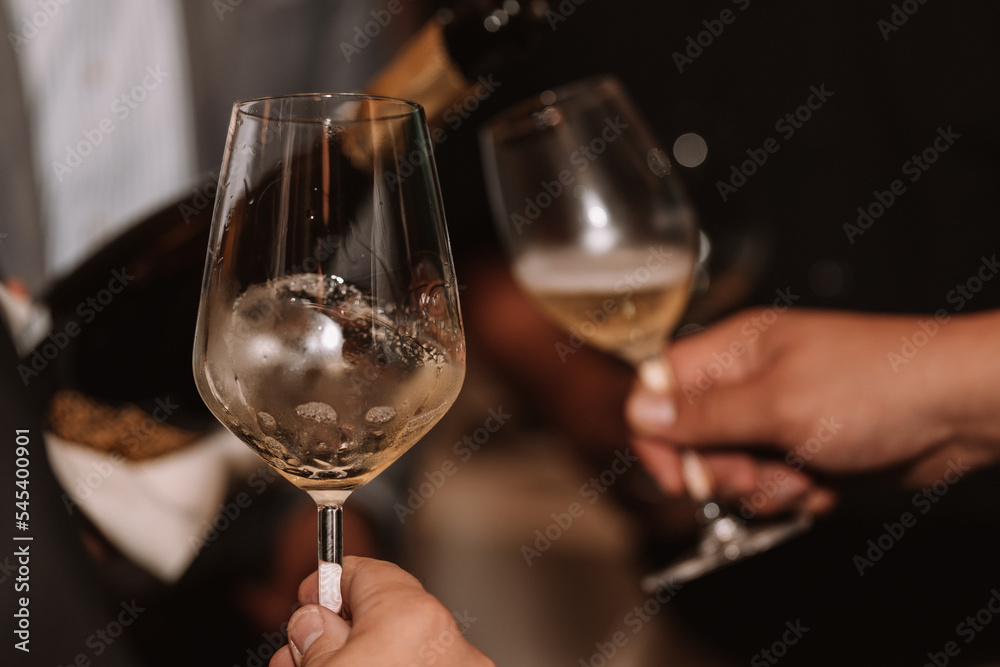 Cheers, we celebrate friendship with a glass of wine white, rose and champagne with friends and loved ones in a memorable evening.