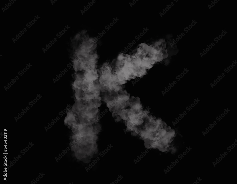 realistic smoke K alphabet spreading on dark background realistic smoke K alphabet spreading on dark background